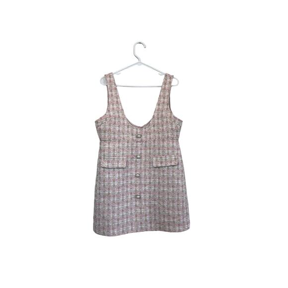 Pink Tweed Pinafore Mini Dress, Size XL - Picture 2 of 6